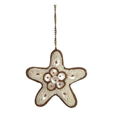 Set of 6 Starfish Mother of Pearl and Bead Hanging Figurine Ornament (Set of 6) The Holiday Aisle Color: Gold