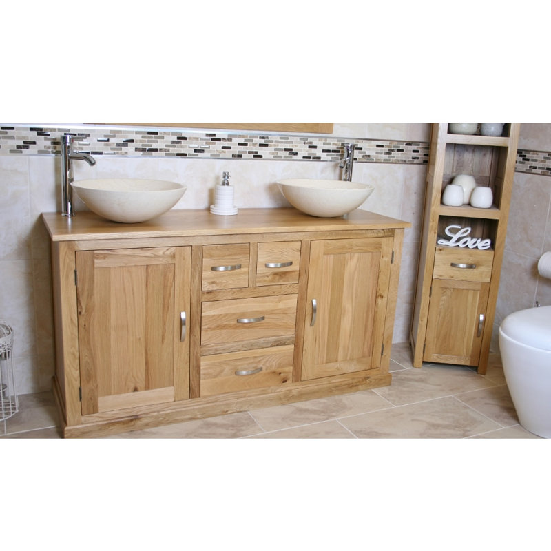 Wilsmere 1430 mm Freestanding Double Vanity with Vessel Stone Basin, Cream