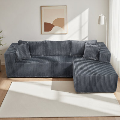 105" L-Shaped Modular Compression Sofa, Plush Upholstery, All-Foam Structure (No Springs), 6 Pillows, Vacuum-Packed, Space-Saving For Living Room, Bedroom, Apartment  (Left Chaise)