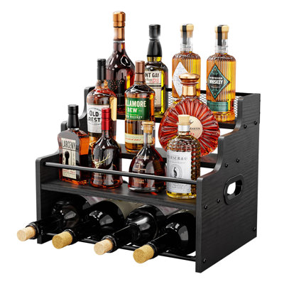 Wood Display Shelf,Modern Bottle Organizer, Countertop Bar Stand For Liquor,4-Tier (Brown)