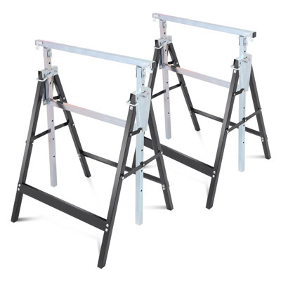 2 Pack Folding Saw Horses Stand, Heavy Duty Metal Sawhorses with 7-Level Adjustable Height, 440 lbs Load Capacity
