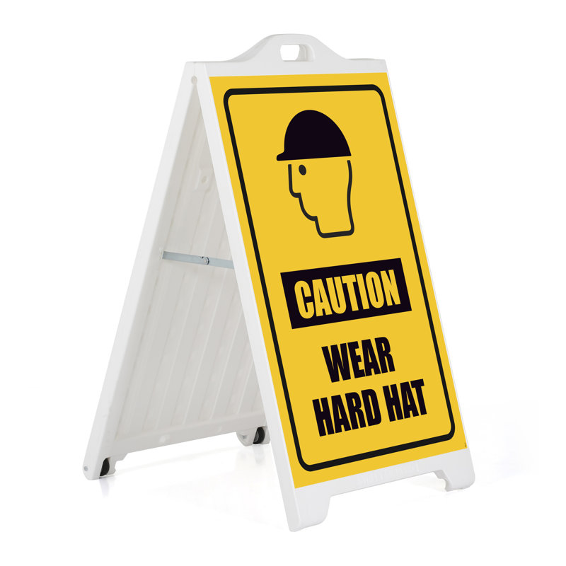Sidewalk Caution Wear Hard Sign, White
