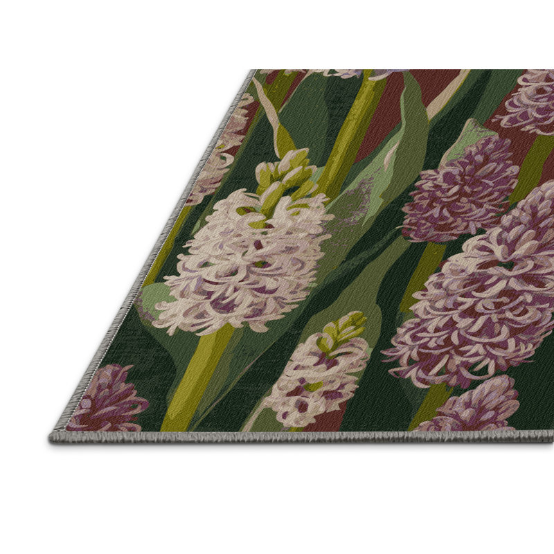 Machine Washable Botanical Gray Area Rug, Round 3'