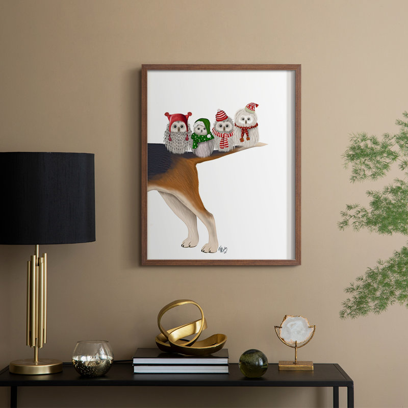 «Christmas Bummer Owls», reproduction encadrée - bois massif, Noyer, H 30 po x l 24 po