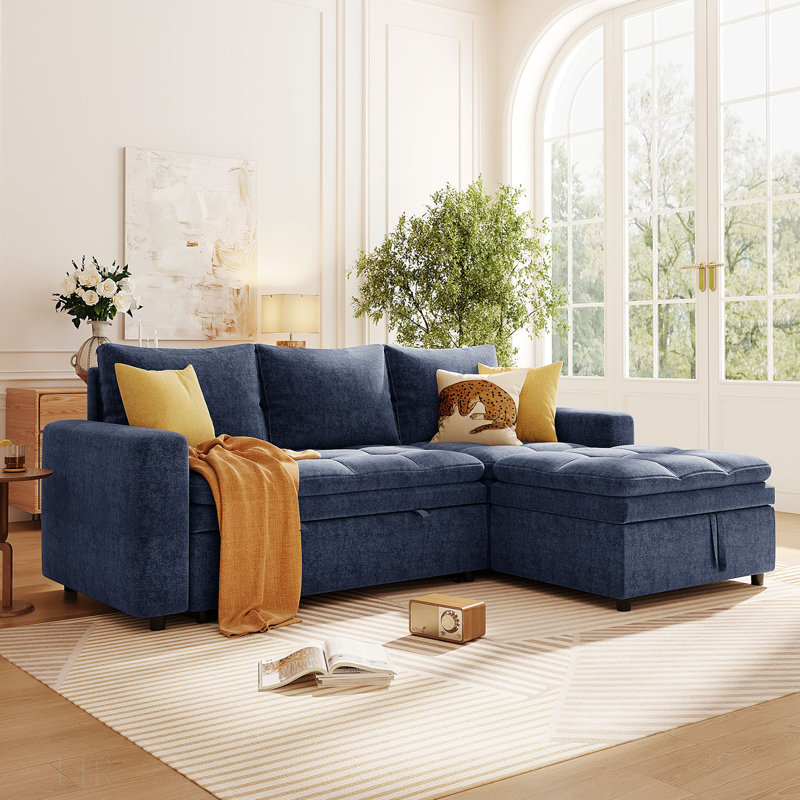 Canapé-lit modulaire rembourré avec espace de rangement, Polyester bleu