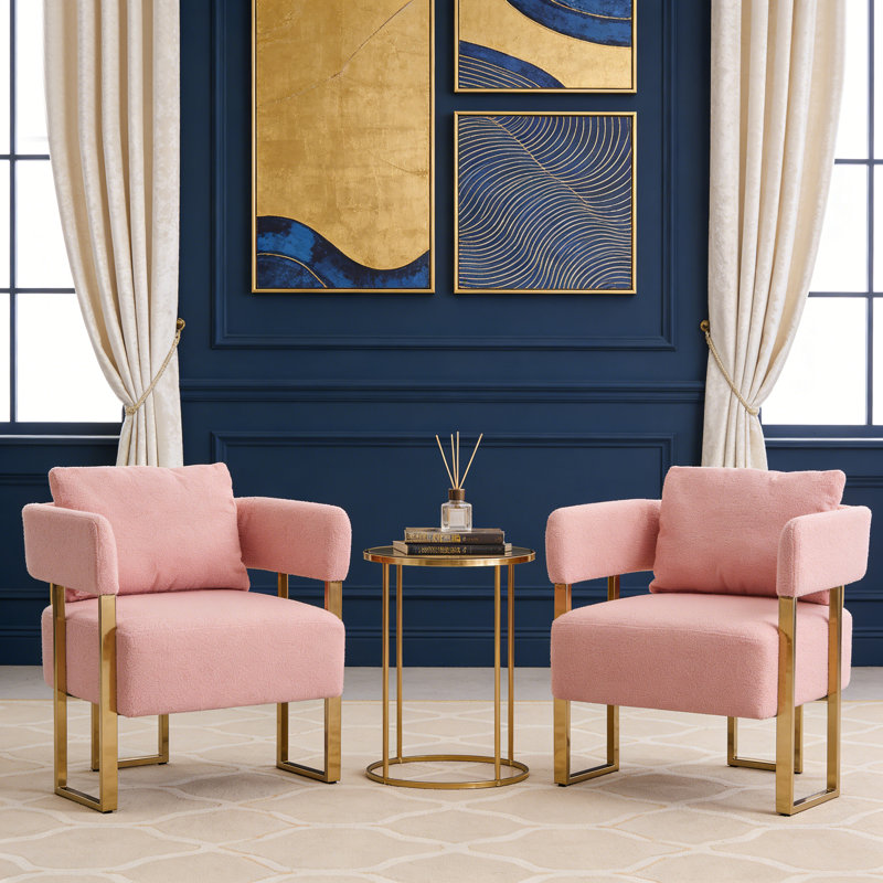Ensemble de 2 fauteuils d'appoint rembourrés Teddy, Pink Teddy