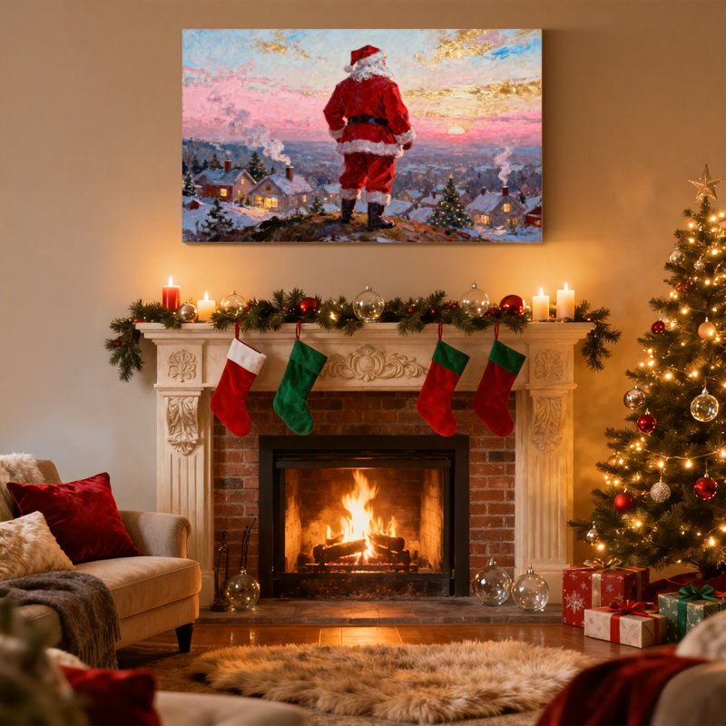 Ensemble de 3 impressions sur toile de Noël, père Noël debout sur une colline au coucher du soleil, H 16 po x l 24 po