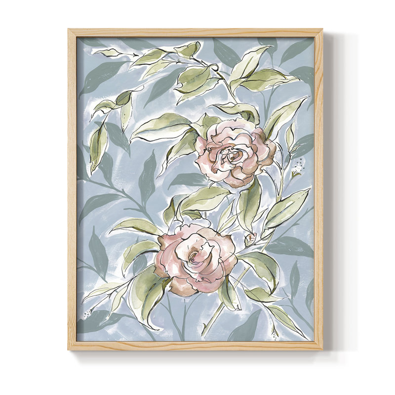 «Faded Camellias II», reproduction encadrée - bois massif, H 11 po x l 9 po