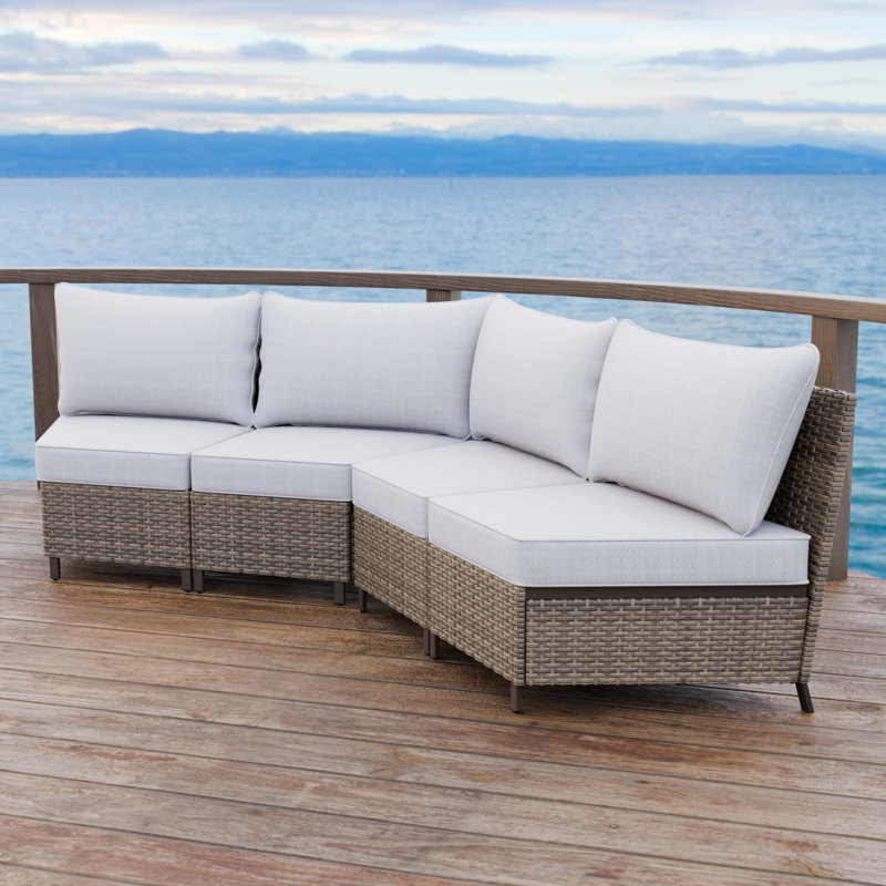 Beige Wicker 4-Person Armless Outdoor Patio Chair Set with Cushions