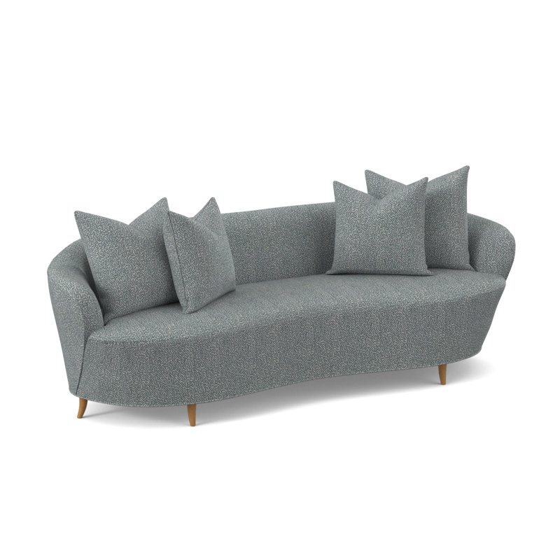 Boomerang Boucle and Velvet Sofa, Maya Cyan Polyester Blend, Amber