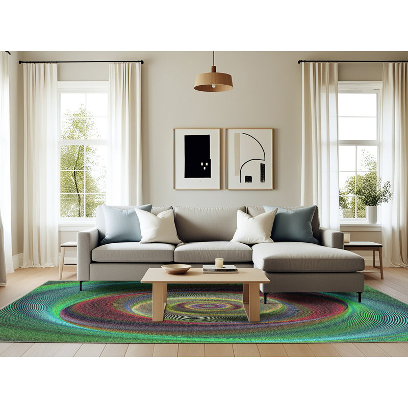 Tapis vert/brun à motifs, Rectangle 6 pi x 9 pi