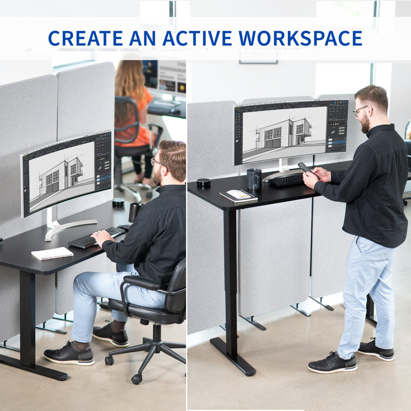 Light Wood and White Electric Adjustable Height Standing Desk