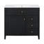Rangement autoportant pour salle de bain 36 po avec lavabo 36 po, 3 tiroirs, tablette réglable, structure en bois d'hévéa-129513028