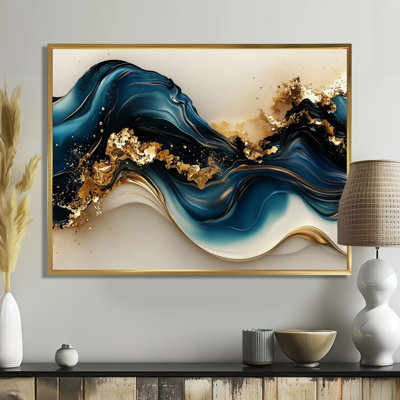 Pierre émeraude fusion sur rivière bleue II - vagues abstraites modernes, art mural