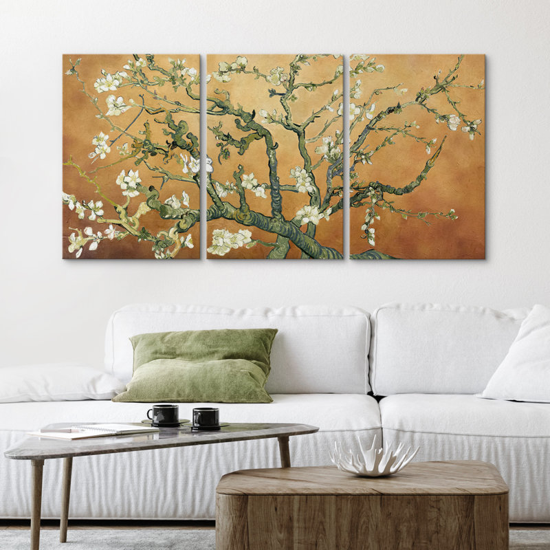 «Amandier en fleurs» par Vincent van Gogh, H 24 po x l 48 po x P 1,5 po, Terre cuite douce, Toile tendue