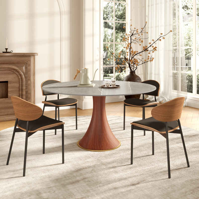 Ensemble de salle à manger de style Mid-Century Alverez avec chaises d'appoint rembourrées en éponge, Gris