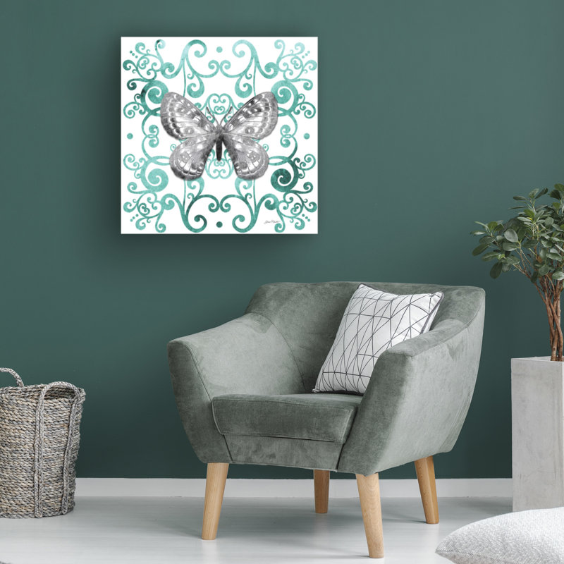 Art sur toile, tuile bolognaise avec papillon, H 24 po x l 24 po