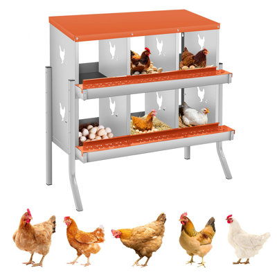 6 Compartment Chicken Nesting Box, Wall Mount Metal Egg Laying Box with Vented Holes, Orange