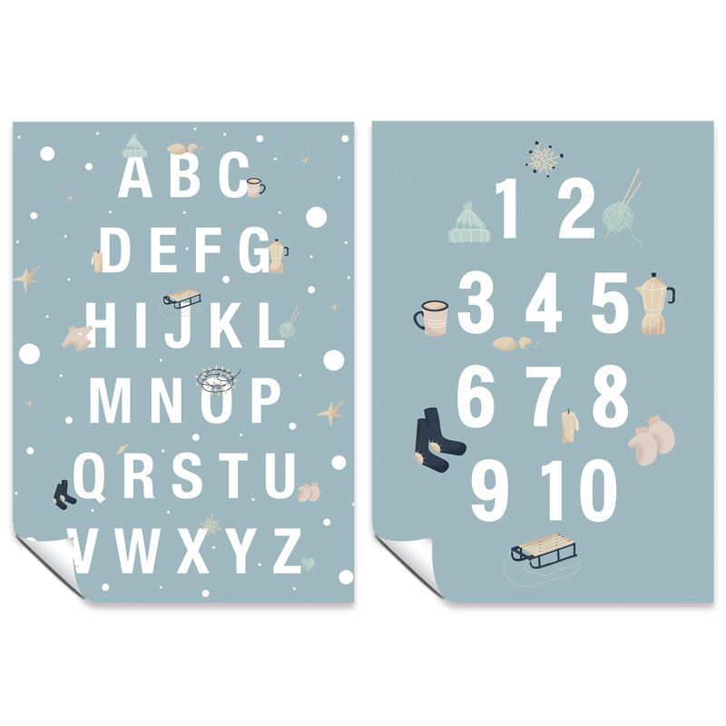 Winter Alphabet And Numbers 1-10 Educational Classroom - 2 Piece No Frame Print Set, 42cm H x 29.7cm W