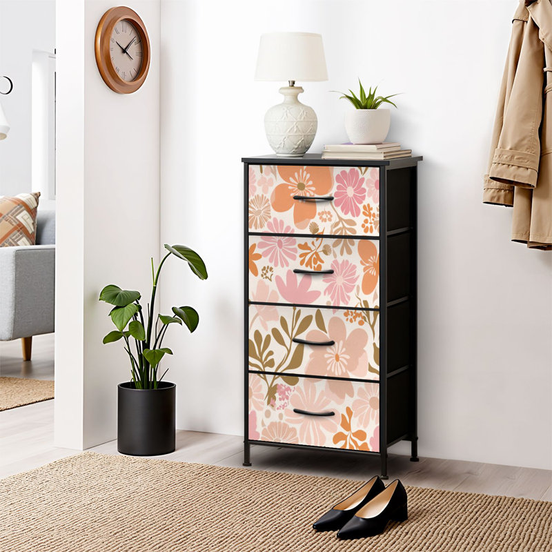 4 Drawer Dresser for Bedroom, Narrow Chest of Drawers, Wooden Top and Study Iron Frame 18"x37.5"-(WxH)