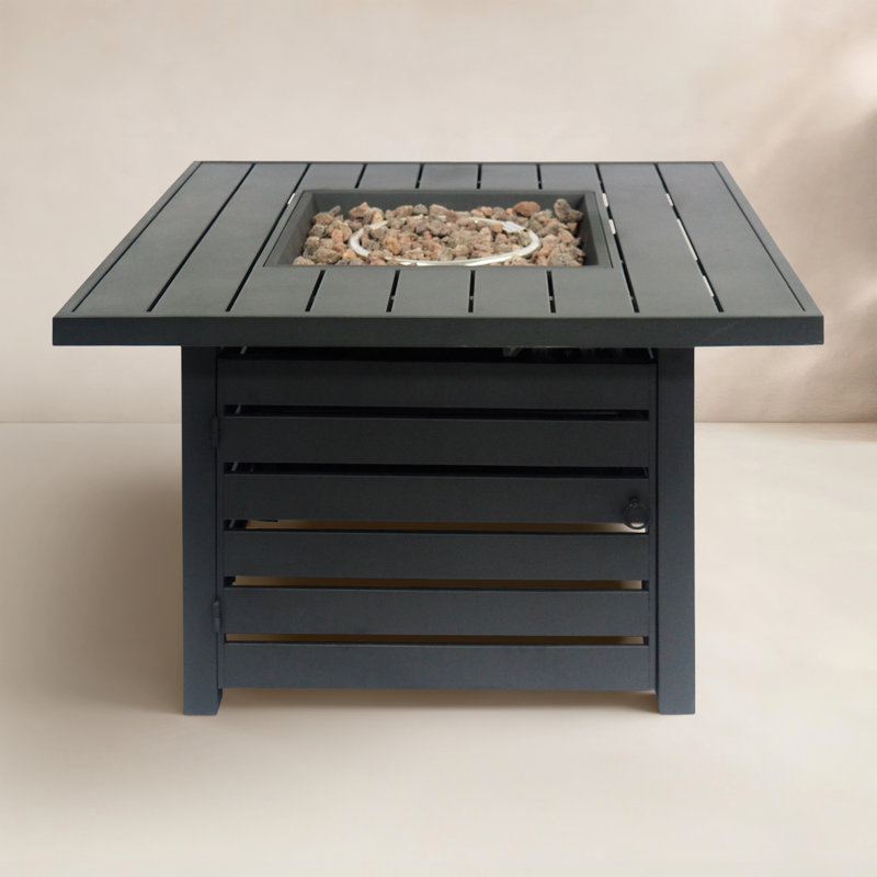 Fernon Square Iron Propane Fire Pit Table with Hidden Fuel Tank, Matte Black