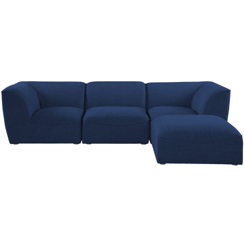 Canapé modulaire réversible de coin de 109 po avec repose-pieds Camani, Tissu texturé en lin bleu marine