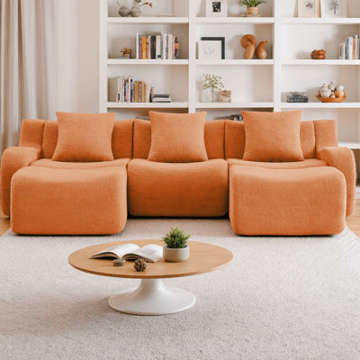 Canapé modulaire en forme de U avec tissu en peluche doux avec 2 repose-pieds mobiles, aucun assemblage requis, accoudoirs incurvés, éponge haute densité antidérapante 32D pour le salon