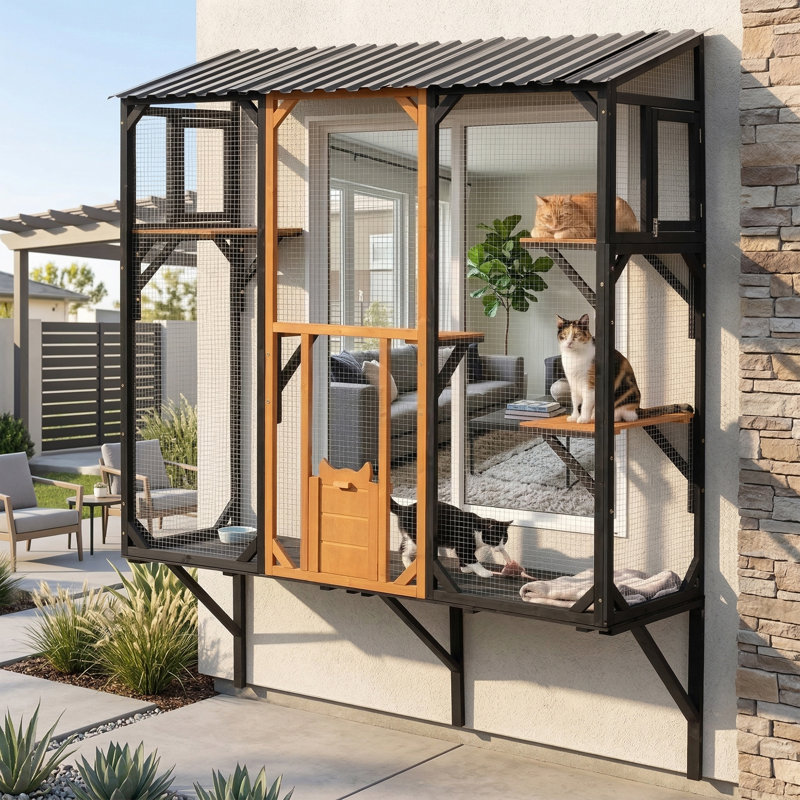 Enclos d'extérieur pour chat Catio, Noir / brun