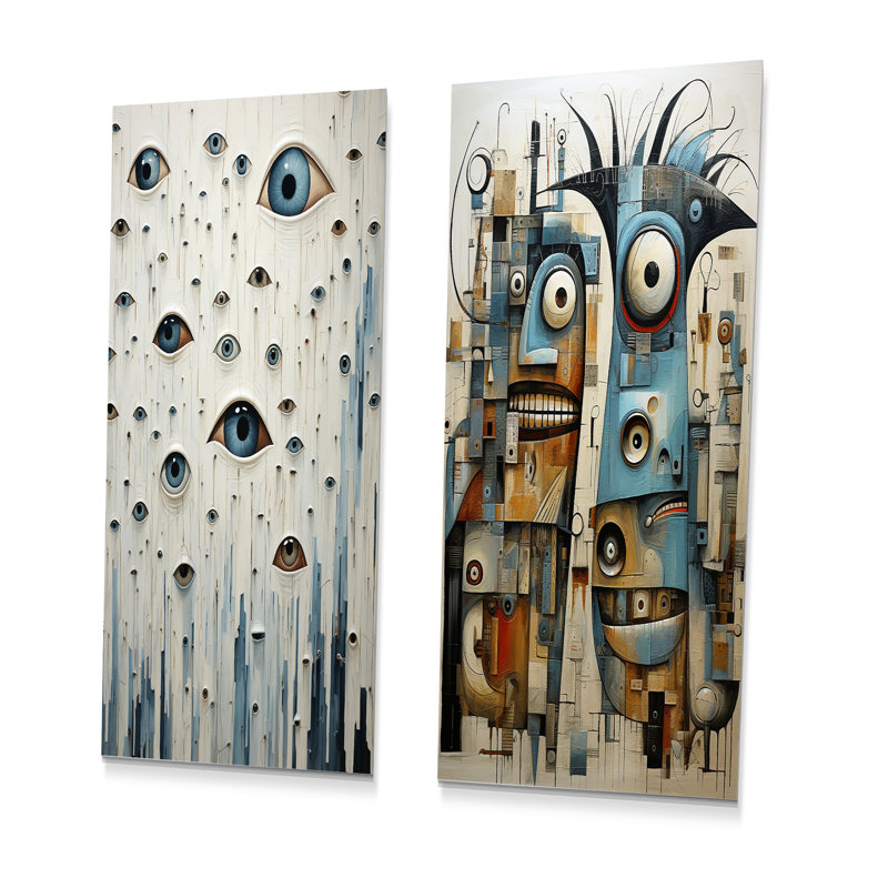 Minimaliste créature monstre - ensemble d'art mural en métal 2 monstres, H 28 po x l 24 po