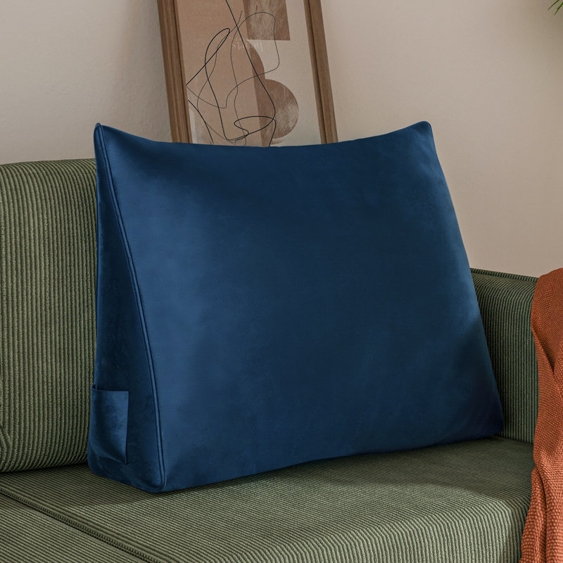 Velvet(100% Cotton) Sofa Back Support Wedge Pillow Decorative Bed Throw Pillow, Darkblue Compression, Blue