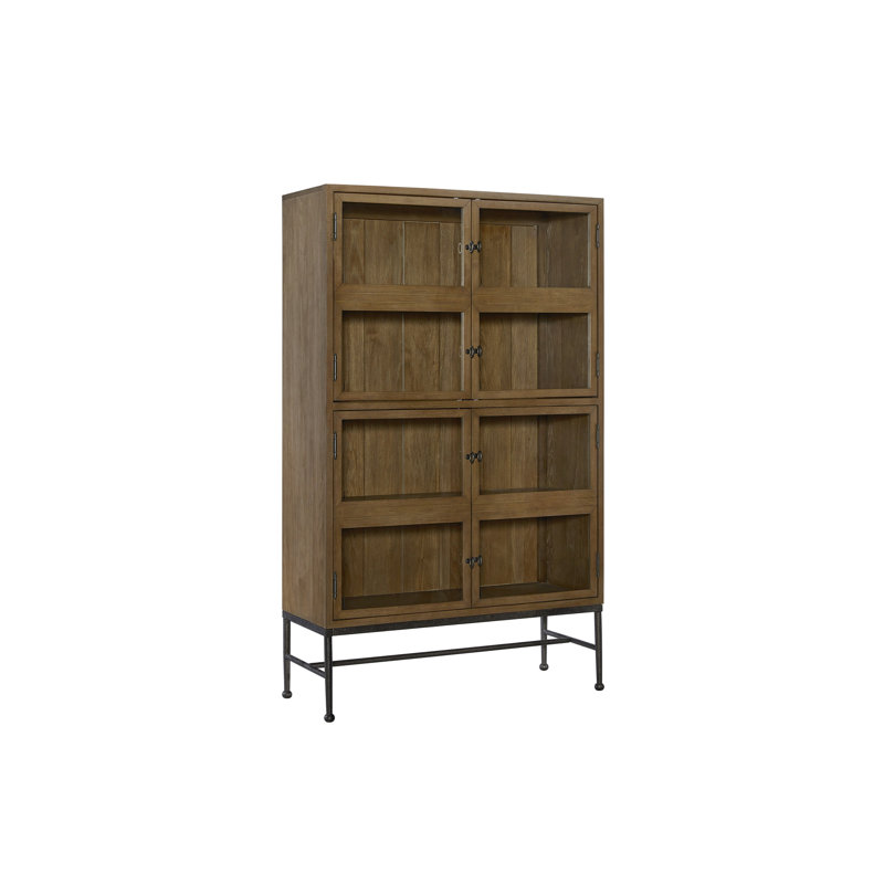 Almond - Bibliothèque finie avec placages, portes vitrées pour la visibilité, tablettes intérieures spacieuses, base en métal, poids de 151 lb