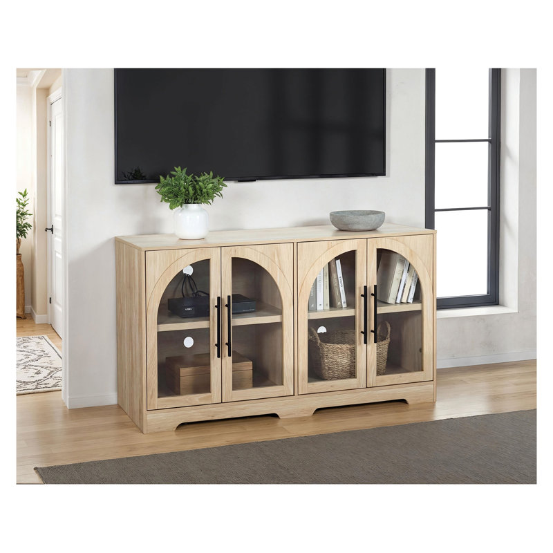 Console 1 pièce Poignées en métal au fini naturel avec tablettes réglables de style rustique