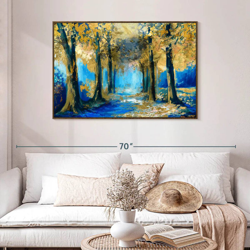 Forêt abstraite, 46 po x 31 po, Cadre flottant noyer