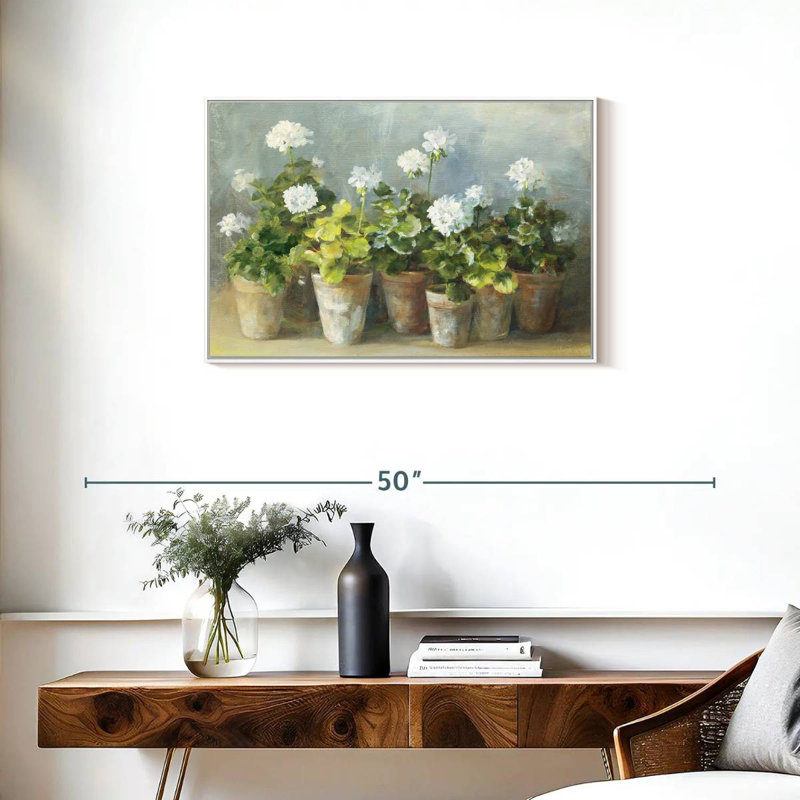 Géraniums blancs, Cadre flottant blanc, 31 po x 21 po