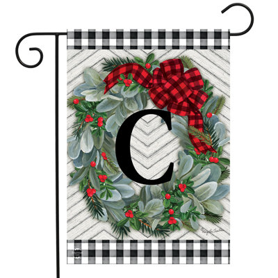 Hiver, couronne, monogramme, lettre C, drapeau de jardin