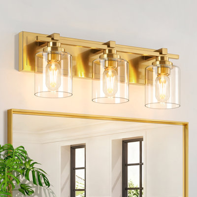 Luminaire de salle de bain moderne 3 lumières au-dessus du miroir, lumières de meuble-lavabo en laiton, abat-jour en verre blanc laiteux, douille E26 (ampoules non incluses)