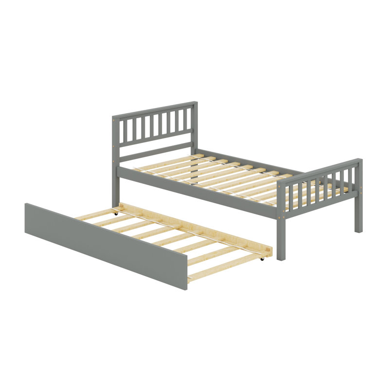 Lit plateforme avec lit gigogne, avec tête et pied de lit, Gris