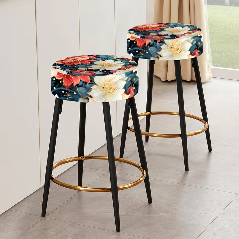 Ensemble de 2 tabourets de bar à motif floral fusion rouge et or