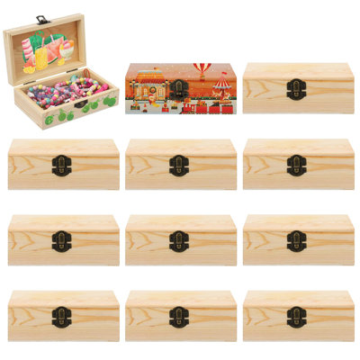 Unfinished Small Wooden Jewelry Storage Box With Hinged Lid - 12 Pack, 6 X 3.8 X 2 Inch - DIY Craft Keepsake For Kids, Gift, Home Decor, Treasure Chest