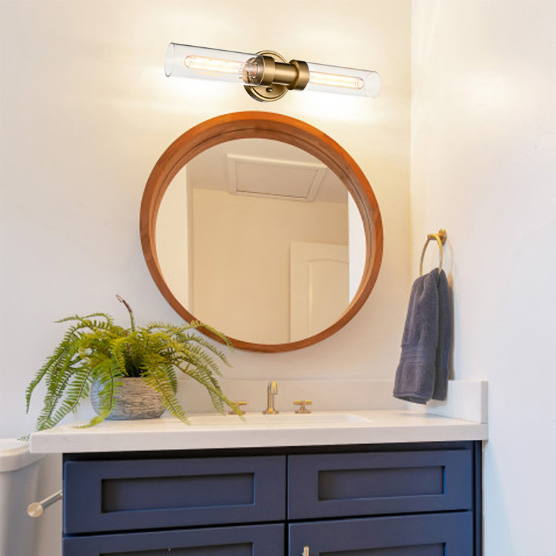 Brass Glass Wall Light, Brass, Clear