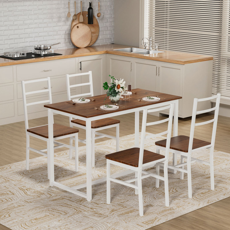 Ensemble de table de salle à manger pour 4 personnes, ensemble de chaises de table de cuisine en bois, conception peu encombrante, ensemble de salle à manger moderne de 5 pièces pour petite place, cuisine, salle à manger, restaurant