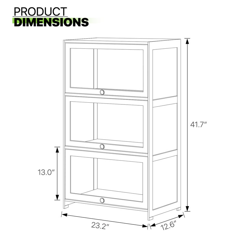Kathaline 3 Tiers Rayon from Bamboo Bookcase Bookshelf with Invisible Acrylic Flip Doors