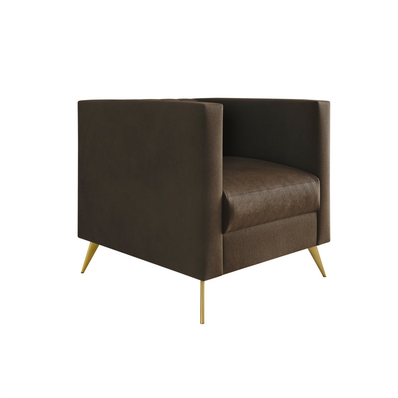 Fauteuil carré en velours Cramlington, Velours brun