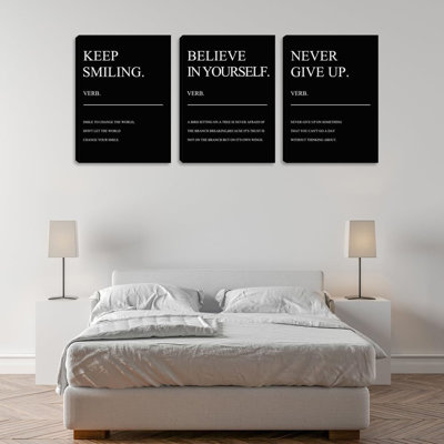 «Black Office Wall Decor», impression de motivation positive, 3 pièces, encadrée sur toile, citation positive, peinture murale inspirante, peinture, art mural pour chambre à coucher, salon