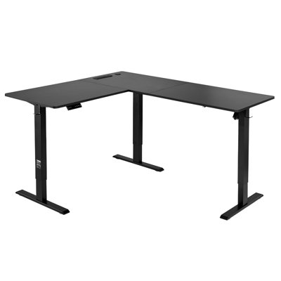 L Shaped Desk, Electric Adjustable Height Corner Gaming Desk with Dual Hooks and Wheels, Heavy Duty Carbon Steel L-Shaped Computer Table with Power Strip for Home Office, Easy to Assemble, Black