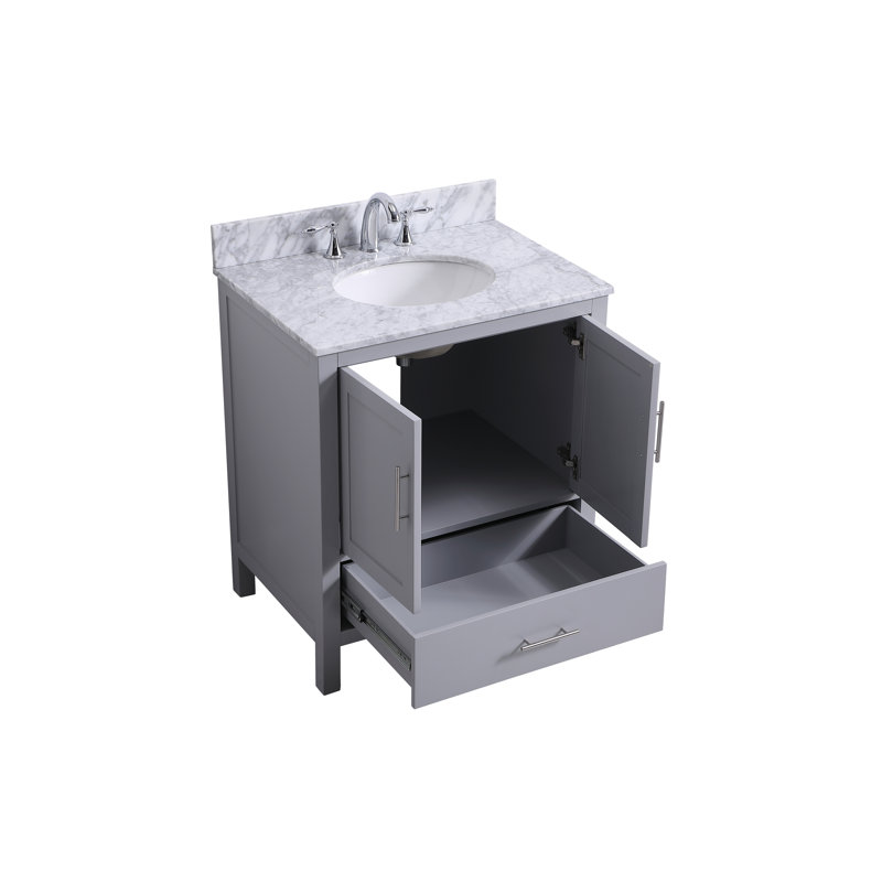 Gilley 30'' Single Bathroom Vanity with Marble Top, Gray