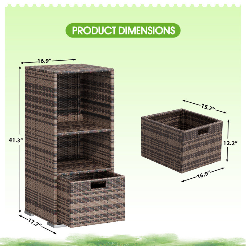 Organisateur de rangement imperméable en rotin, Brun