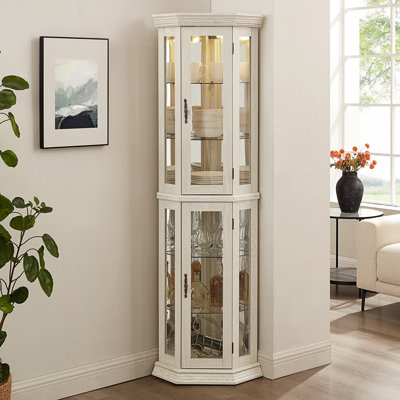 Vitrine de coin lumineuse, présentoir en verre avec portes en verre trempé, armoire d'appoint