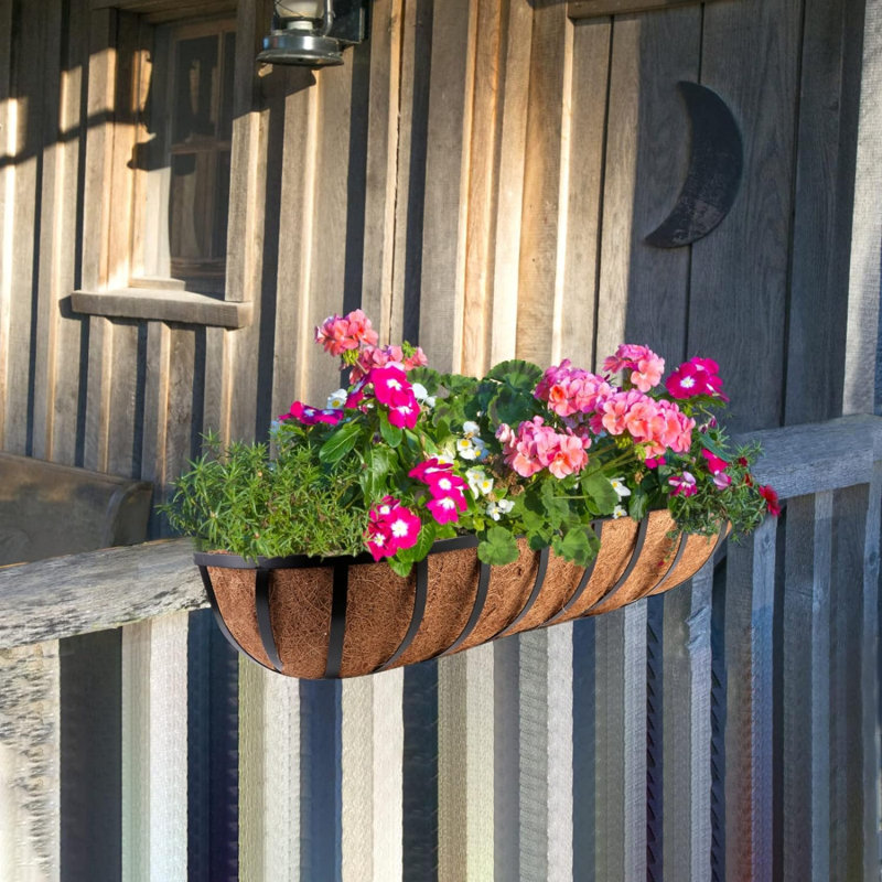 30-Inch Window Box Planter Set Of 4 For Deck Railing, Balcony, Porch, Fence & Patio Decor - Sturdy Steel Frame With Coco Liners, Adjustable Brackets For Easy Installation & Lush Flower Display