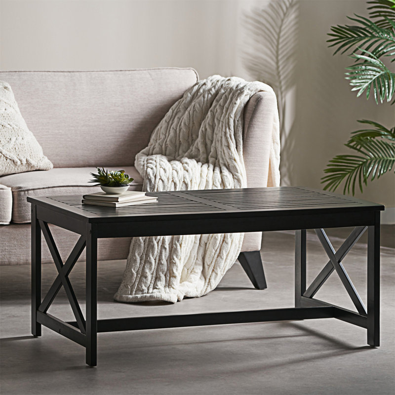 Black Acacia Wood Outdoor Rectangle Coffee Table
